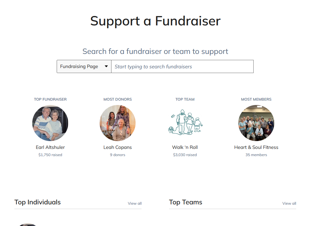 Support a Fundraiser search with Fundraising Page selected in the dropdown